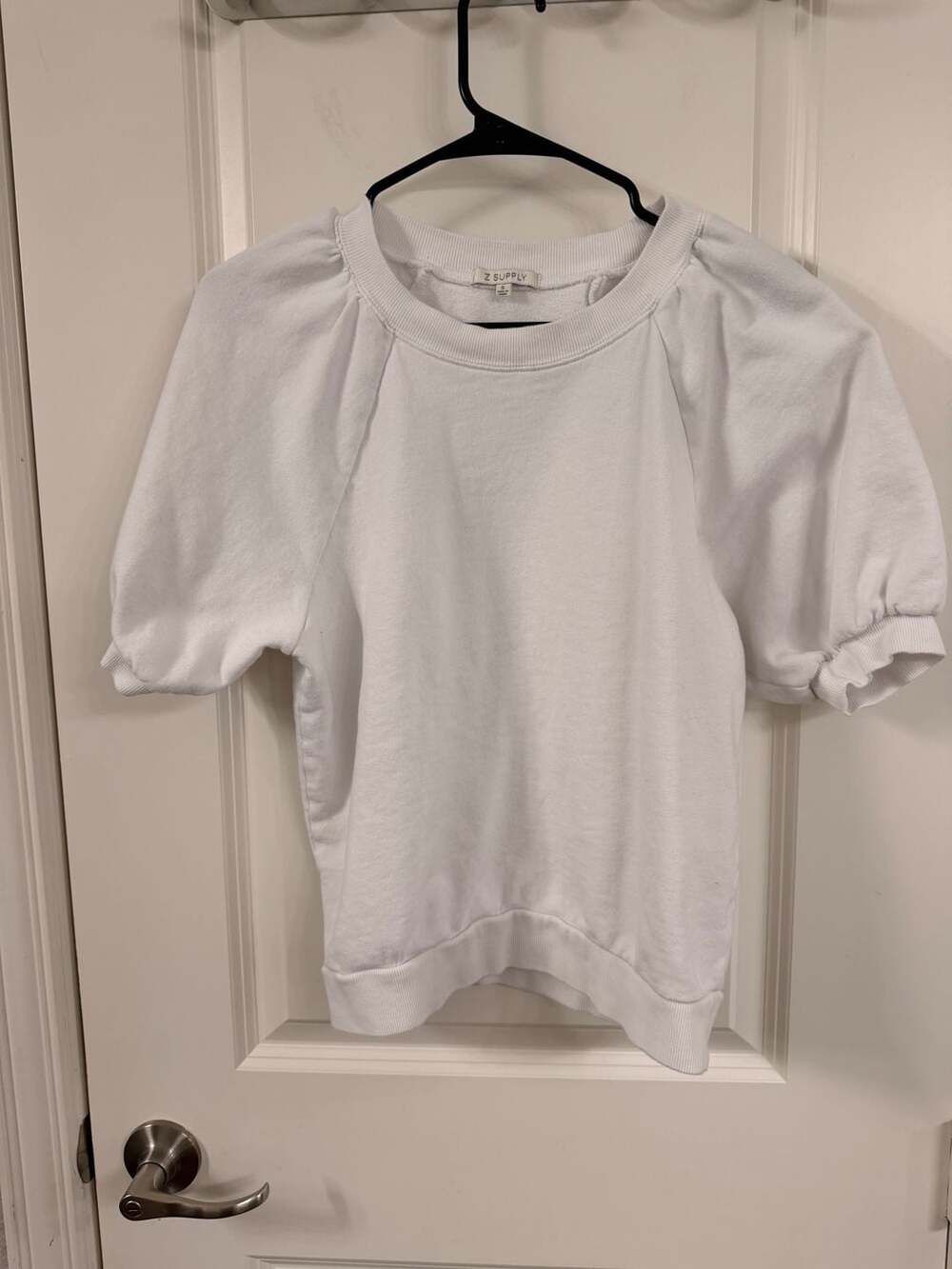Z Supply White Gianna Puff Sleeve Terry Sweatshirt
